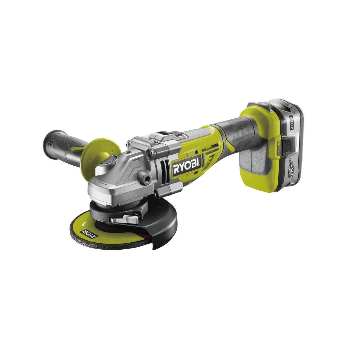 Ryobi R18AG7-140Saku 18 V bezuhlíková úhlová bruska 125 mm + 4Ah baterie + nabíječka ONE+